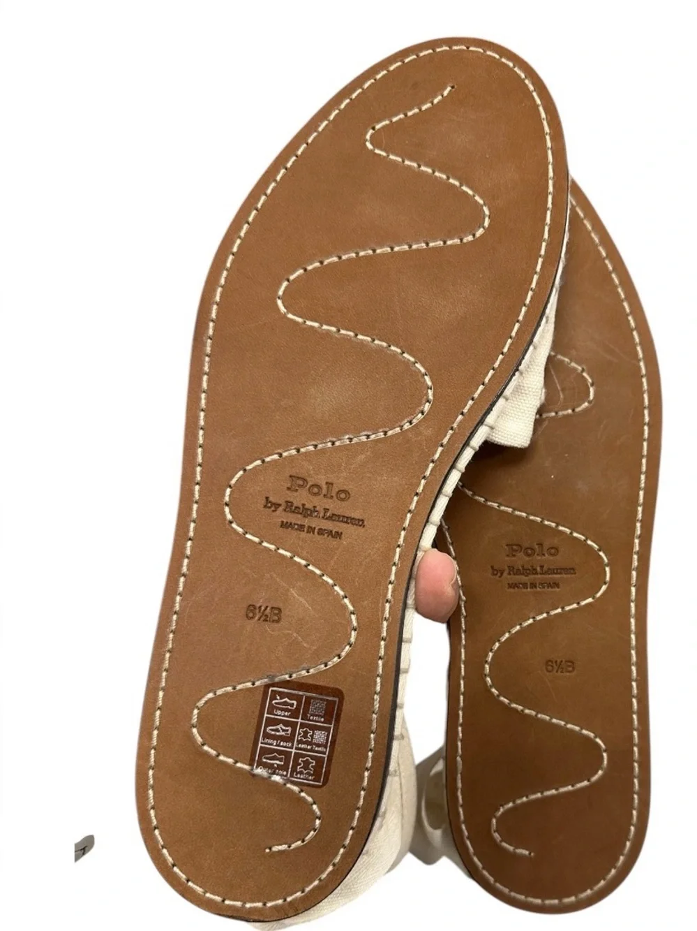 Polo Ralph Lauren Woven Canvas Ankle-Tie Espadrille Flats - Ivory SIZE 6.5B